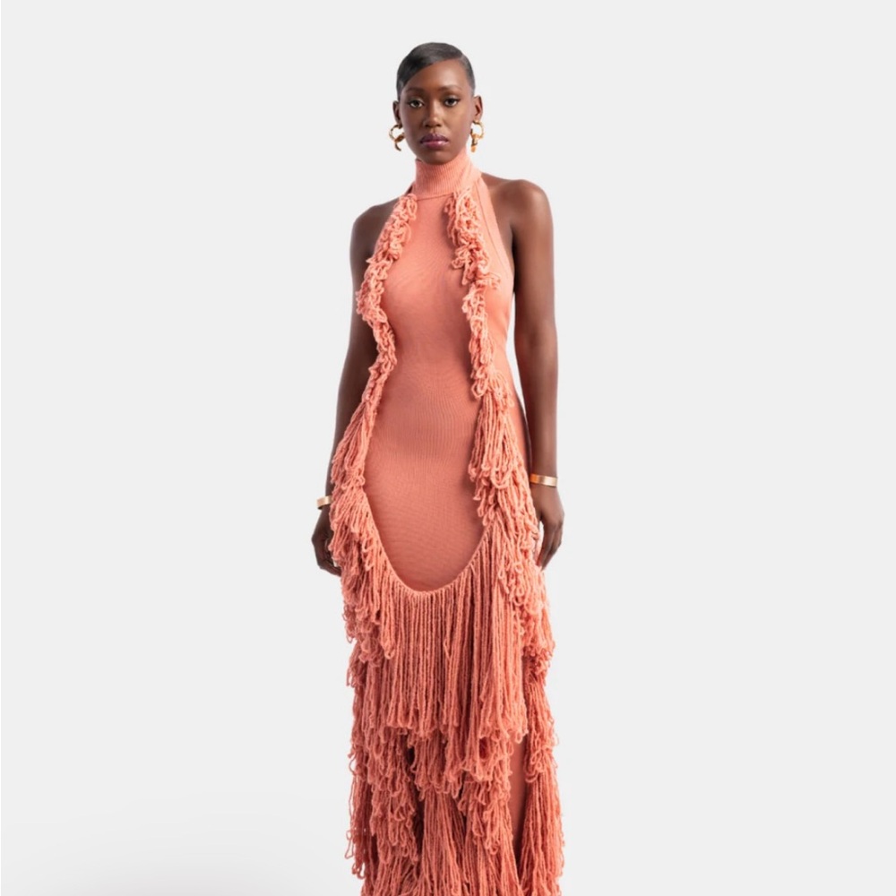 Hanifa Pink and Orange Ruffled Tiered Maxi Dress